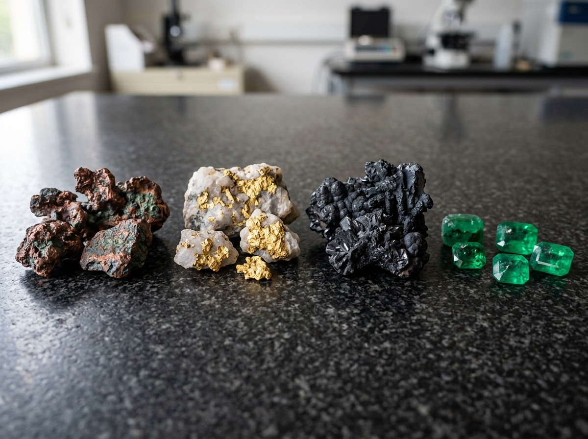 MineitZm Raw Copper, Gold, and Emerald Samples